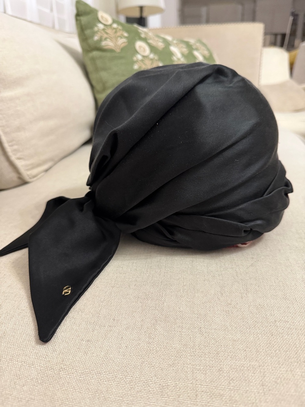 Valentino Garavan Black Silk Head Wrap with Gold Accent Size M